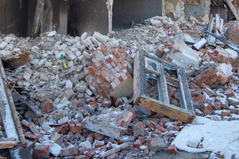 A close-up of performing building demolition work in NSW, Auburn, Sydney-Australia.