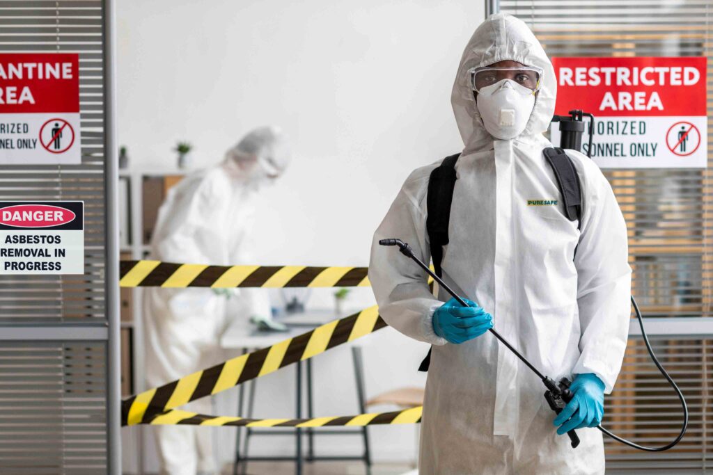 A close-up of a professional providing asbestos removal service work in NSW, Auburn, Sydney-Australia.