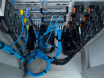 LAN cable use server of factory. A concept of cable installation service.